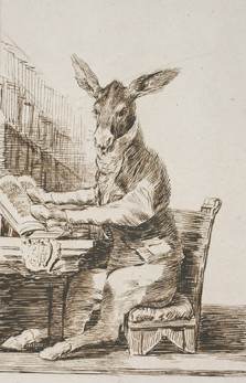 Asno escritor de los Caprichos de Goya en el curso de contratación con la administración pública